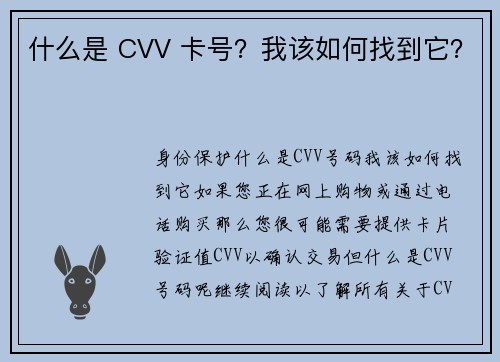 什么是 CVV 卡号？我该如何找到它？